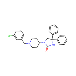 O=C1NC(c2ccccc2)(c2ccccc2)CN1C1CCN(Cc2cccc(Cl)c2)CC1 ZINC000035325121