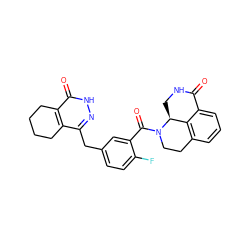 O=C1NC[C@H]2c3c(cccc31)CCN2C(=O)c1cc(Cc2n[nH]c(=O)c3c2CCCC3)ccc1F ZINC000095585659