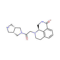 O=C1NC[C@H]2c3c(cccc31)CCN2CC(=O)N1C[C@@H]2CNC[C@@H]2C1 ZINC000095583177