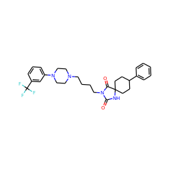 O=C1NC2(CCC(c3ccccc3)CC2)C(=O)N1CCCCN1CCN(c2cccc(C(F)(F)F)c2)CC1 ZINC000474607973