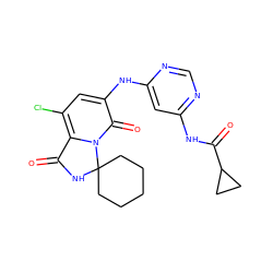 O=C1NC2(CCCCC2)n2c1c(Cl)cc(Nc1cc(NC(=O)C3CC3)ncn1)c2=O ZINC001772635126