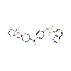 O=C1NCC[C@H]1CC1(O)CCN(C(=O)c2ccc(NS(=O)(=O)c3cccc4scnc34)cc2)CC1 ZINC000221281063