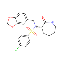 O=C1NCCCC[C@@H]1N(Cc1ccc2c(c1)OCO2)S(=O)(=O)c1ccc(Cl)cc1 ZINC000028957549