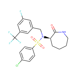 O=C1NCCCC[C@H]1N(Cc1cc(F)cc(C(F)(F)F)c1)S(=O)(=O)c1ccc(Cl)cc1 ZINC000028957723