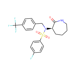 O=C1NCCCC[C@H]1N(Cc1ccc(C(F)(F)F)cc1)S(=O)(=O)c1ccc(F)cc1 ZINC000028957567