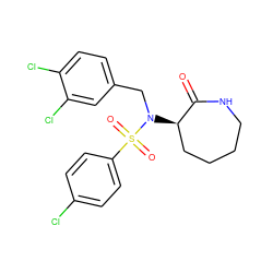 O=C1NCCCC[C@H]1N(Cc1ccc(Cl)c(Cl)c1)S(=O)(=O)c1ccc(Cl)cc1 ZINC000028957691