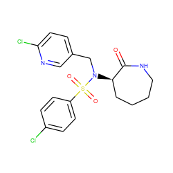 O=C1NCCCC[C@H]1N(Cc1ccc(Cl)nc1)S(=O)(=O)c1ccc(Cl)cc1 ZINC000028957748