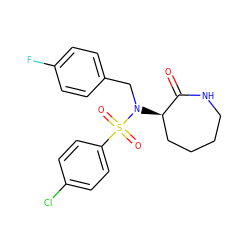 O=C1NCCCC[C@H]1N(Cc1ccc(F)cc1)S(=O)(=O)c1ccc(Cl)cc1 ZINC000028957659