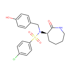 O=C1NCCCC[C@H]1N(Cc1ccc(O)cc1)S(=O)(=O)c1ccc(Cl)cc1 ZINC000028957594