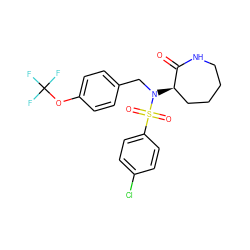 O=C1NCCCC[C@H]1N(Cc1ccc(OC(F)(F)F)cc1)S(=O)(=O)c1ccc(Cl)cc1 ZINC000028957657