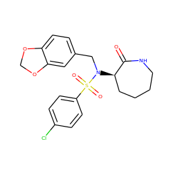 O=C1NCCCC[C@H]1N(Cc1ccc2c(c1)OCO2)S(=O)(=O)c1ccc(Cl)cc1 ZINC000028957551