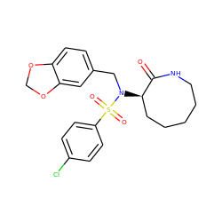 O=C1NCCCCC[C@H]1N(Cc1ccc2c(c1)OCO2)S(=O)(=O)c1ccc(Cl)cc1 ZINC000029129464