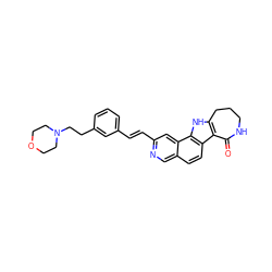 O=C1NCCCc2[nH]c3c(ccc4cnc(/C=C/c5cccc(CCN6CCOCC6)c5)cc43)c21 ZINC000072110194