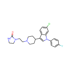 O=C1NCCN1CCN1CCC(c2cn(-c3ccc(F)cc3)c3cc(Cl)ccc23)CC1 ZINC000013731159