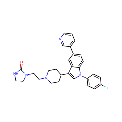 O=C1NCCN1CCN1CCC(c2cn(-c3ccc(F)cc3)c3ccc(-c4cccnc4)cc23)CC1 ZINC000013493014