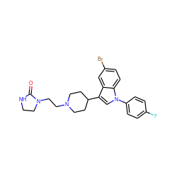 O=C1NCCN1CCN1CCC(c2cn(-c3ccc(F)cc3)c3ccc(Br)cc23)CC1 ZINC000013452461