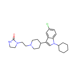 O=C1NCCN1CCN1CCC(c2cn(C3CCCCC3)c3ccc(Cl)cc23)CC1 ZINC000013489957