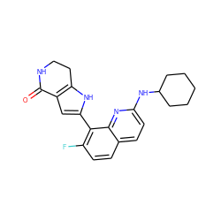 O=C1NCCc2[nH]c(-c3c(F)ccc4ccc(NC5CCCCC5)nc34)cc21 ZINC000222349309