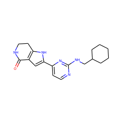 O=C1NCCc2[nH]c(-c3ccnc(NCC4CCCCC4)n3)cc21 ZINC000028970783