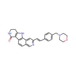 O=C1NCCc2[nH]c3c(ccc4cnc(/C=C/c5ccc(CN6CCOCC6)cc5)cc43)c21 ZINC000072107729