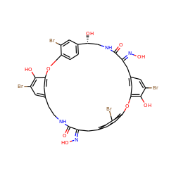 O=C1NCCc2cc(Br)c(O)c(c2)Oc2ccc(cc2Br)[C@H](O)CNC(=O)/C(=N/O)Cc2cc(Br)c(O)c(c2)Oc2ccc(cc2Br)C/C1=N/O ZINC000150545515