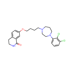 O=C1NCCc2ccc(OCCCCN3CCCN(c4cccc(Cl)c4Cl)CC3)cc21 ZINC000113401798