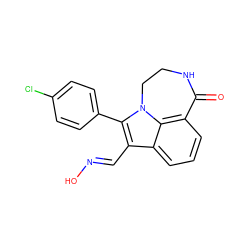 O=C1NCCn2c(-c3ccc(Cl)cc3)c(/C=N/O)c3cccc1c32 ZINC000013584538