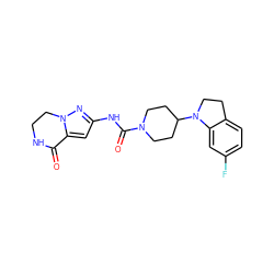 O=C1NCCn2nc(NC(=O)N3CCC(N4CCc5ccc(F)cc54)CC3)cc21 ZINC000103241447