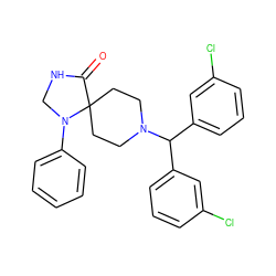 O=C1NCN(c2ccccc2)C12CCN(C(c1cccc(Cl)c1)c1cccc(Cl)c1)CC2 ZINC000028886196