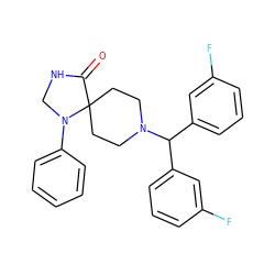 O=C1NCN(c2ccccc2)C12CCN(C(c1cccc(F)c1)c1cccc(F)c1)CC2 ZINC000028886214