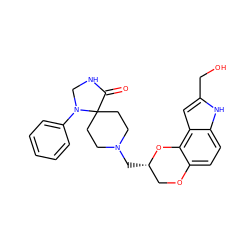 O=C1NCN(c2ccccc2)C12CCN(C[C@H]1COc3ccc4[nH]c(CO)cc4c3O1)CC2 ZINC000013726419