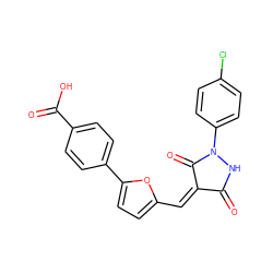 O=C1NN(c2ccc(Cl)cc2)C(=O)/C1=C\c1ccc(-c2ccc(C(=O)O)cc2)o1 ZINC000006221909