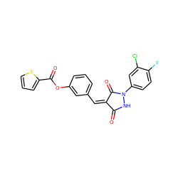 O=C1NN(c2ccc(F)c(Cl)c2)C(=O)/C1=C\c1cccc(OC(=O)c2cccs2)c1 ZINC000000666903