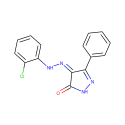 O=C1NN=C(c2ccccc2)/C1=N/Nc1ccccc1Cl ZINC000049032611