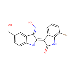 O=C1Nc2c(Br)cccc2/C1=C1/Nc2ccc(CO)cc2/C1=N\O ZINC000101658906