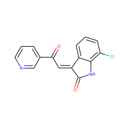 O=C1Nc2c(Cl)cccc2/C1=C\C(=O)c1cccnc1 ZINC000101412615