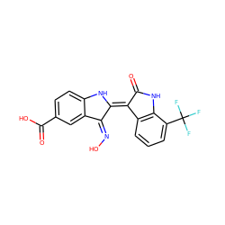 O=C1Nc2c(cccc2C(F)(F)F)/C1=C1/Nc2ccc(C(=O)O)cc2/C1=N\O ZINC000101658922