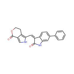 O=C1Nc2cc(-c3ccccc3)ccc2/C1=C/c1[nH]cc2c1CCOC2=O ZINC000013490196