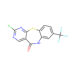 O=C1Nc2cc(C(F)(F)F)ccc2Sc2nc(Cl)ncc21 ZINC000001548794