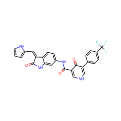 O=C1Nc2cc(NC(=O)c3c[nH]cc(-c4ccc(C(F)(F)F)cc4)c3=O)ccc2/C1=C/c1ccc[nH]1 ZINC000205824203