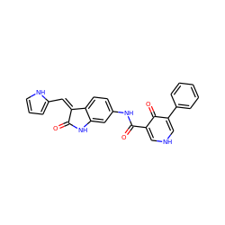 O=C1Nc2cc(NC(=O)c3c[nH]cc(-c4ccccc4)c3=O)ccc2/C1=C/c1ccc[nH]1 ZINC000205822996