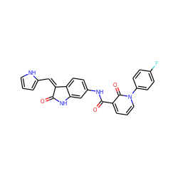 O=C1Nc2cc(NC(=O)c3cccn(-c4ccc(F)cc4)c3=O)ccc2/C1=C/c1ccc[nH]1 ZINC000205816815