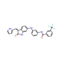 O=C1Nc2cc(Nc3cccc(NC(=O)c4cccc(C(F)(F)F)c4)c3)ccc2/C1=C/c1ccc[nH]1 ZINC000084671512