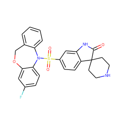 O=C1Nc2cc(S(=O)(=O)N3c4ccccc4COc4cc(F)ccc43)ccc2C12CCNCC2 ZINC000653717830