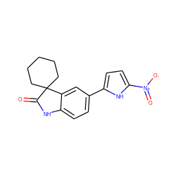 O=C1Nc2ccc(-c3ccc([N+](=O)[O-])[nH]3)cc2C12CCCCC2 ZINC000000026398