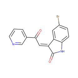 O=C1Nc2ccc(Br)cc2/C1=C\C(=O)c1cccnc1 ZINC000071341449