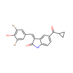 O=C1Nc2ccc(C(=O)C3CC3)cc2/C1=C/c1cc(Br)c(O)c(Br)c1 ZINC000026384938