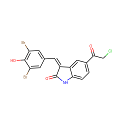 O=C1Nc2ccc(C(=O)CCl)cc2/C1=C/c1cc(Br)c(O)c(Br)c1 ZINC000003921373