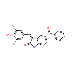 O=C1Nc2ccc(C(=O)c3ccccc3)cc2/C1=C/c1cc(Br)c(O)c(Br)c1 ZINC000026379672