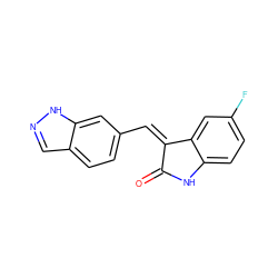 O=C1Nc2ccc(F)cc2/C1=C/c1ccc2cn[nH]c2c1 ZINC000096273708